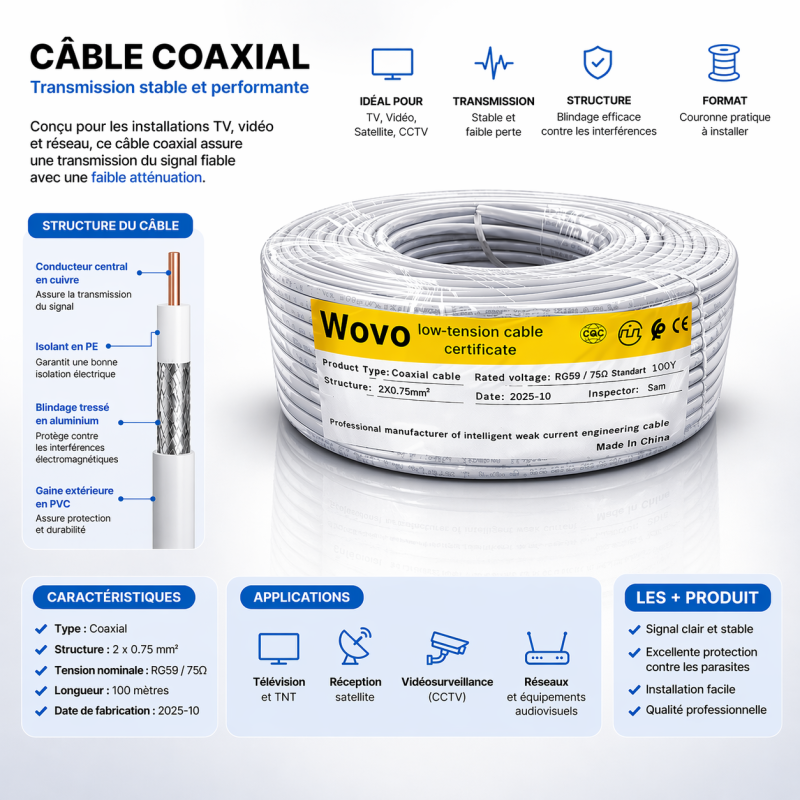 Câble coaxial Wovo RG59 / 75Ω – vue 2