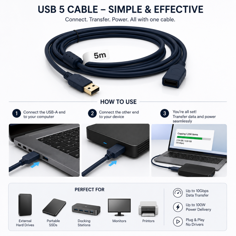 Câble d’extension USB CableSolution USB Extension Cable 5M – vue 3