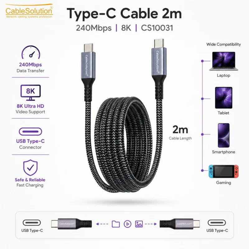 USB-C vers USB-C CableSolution CS10031 – vue 3