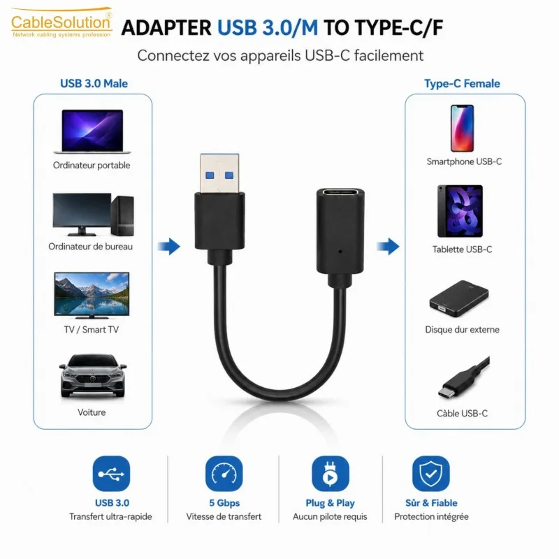 Adaptateur USB 3.0 mâle vers Type-C femelle Usb 3.0/M to TYPE-C/ – vue 4