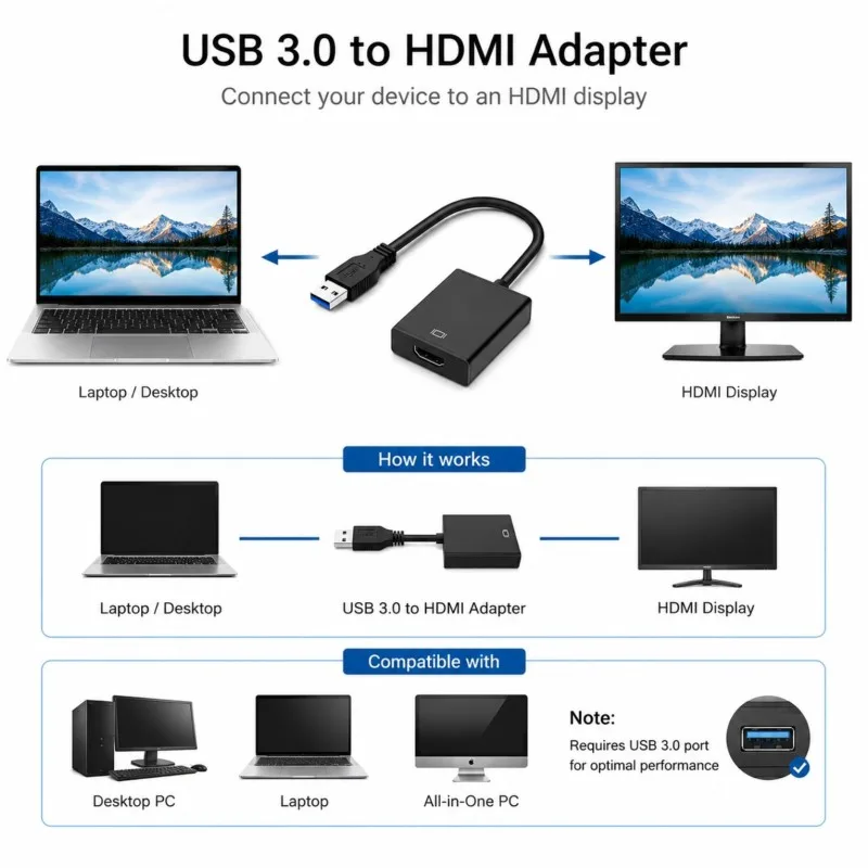 Adaptateur USB 3.0 vers HDMI Générique USB 3.0/HDMI – vue 2