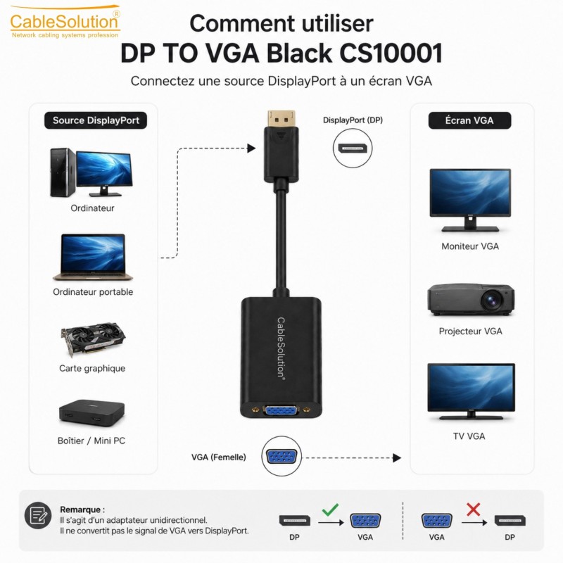 Adaptateur DisplayPort vers VGA CableSolution CS10001 – vue 4