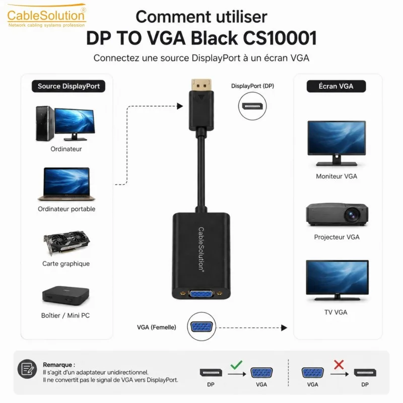 Adaptateur DisplayPort vers VGA CableSolution CS10001 – vue 4