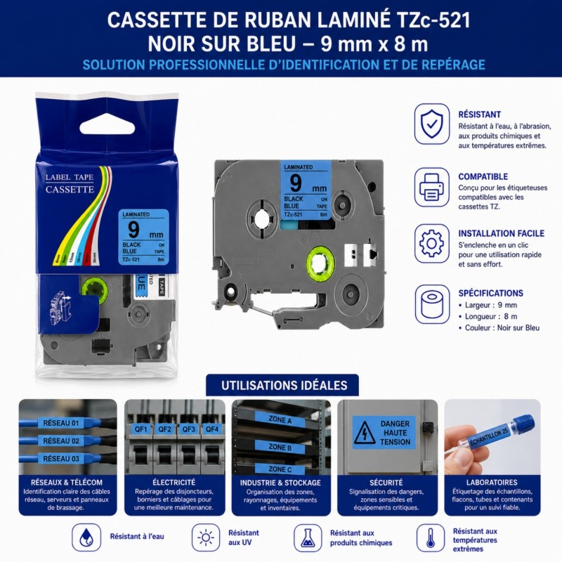 Cassette de ruban laminé TZc-521 Générique BRO9A – vue 2