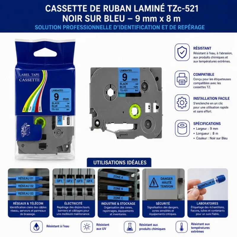 Cassette de ruban laminé TZc-521 Générique BRO9A – vue 2