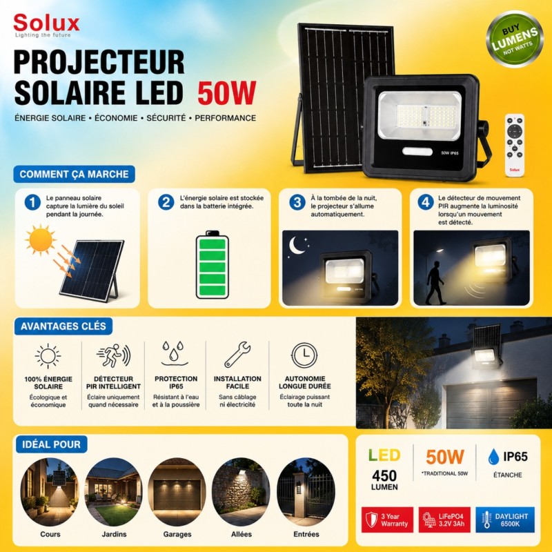 Projecteur solaire LED SOLUX TK-M1 – vue 4