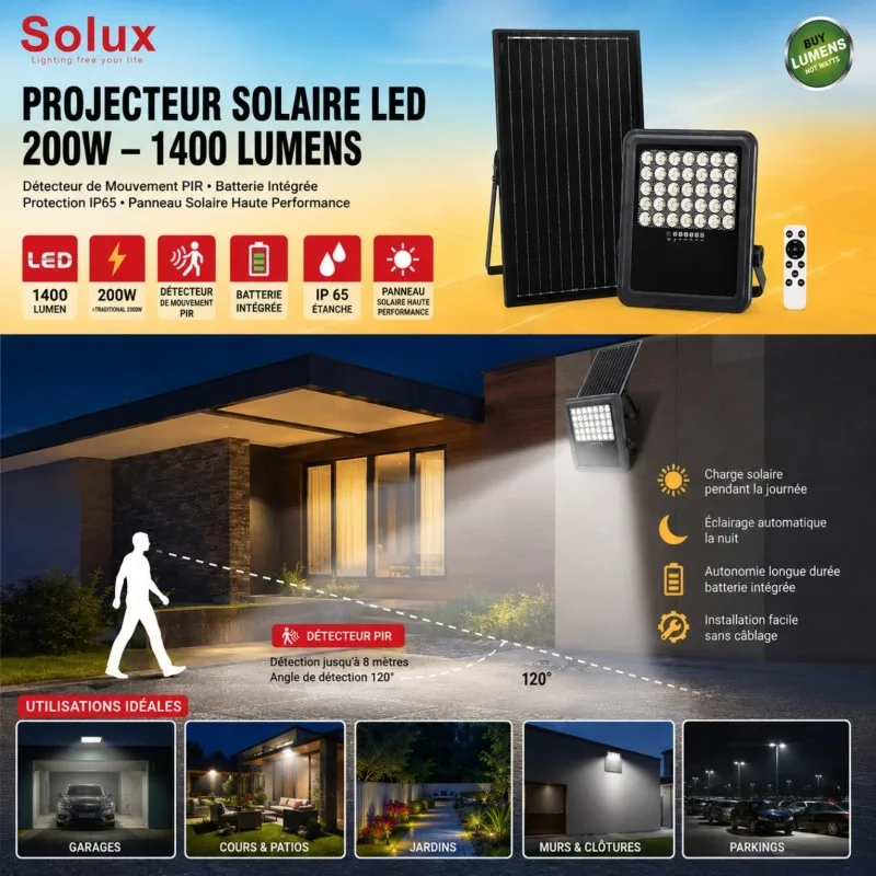 Projecteur Solaire LED SOLUX TK09-200W – vue 3