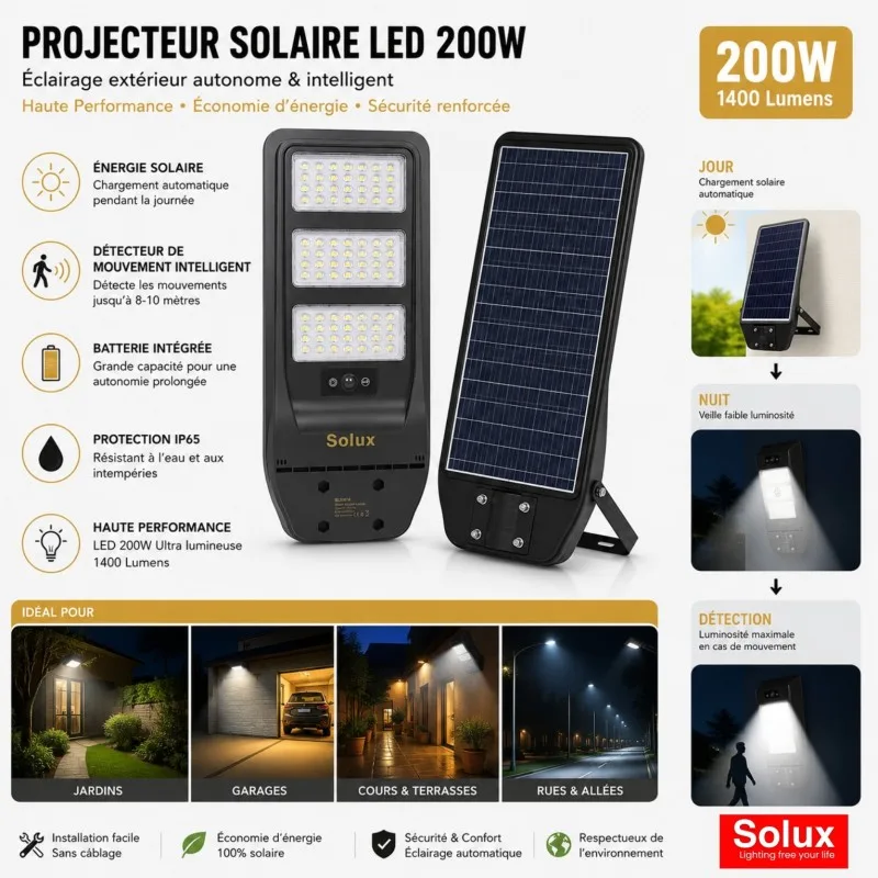 Projecteur Solaire LED SOLUX TR-ES-200W – vue 2